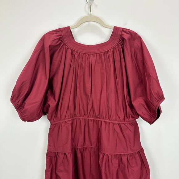 Madewell Puff Sleeve Mini Dress Poplin Claret Burgundy A Line Pockets Medium NWT - Picture 14 of 14